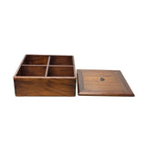 Oriental Plain Surface Brown Natural Wood Small Square Accent Box GB279S
