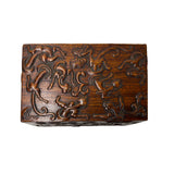Oriental Relief Mythical Figure Motif Brown Natural Wood Small Accent Box GB281S
