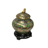 Golden Green Metal Cloisonné Lion Flower Enamel Round Box Jar GB291S