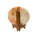 11.75" Natural White Brown Onyx Stone Round Fengshui Home Decor Display GB294S