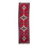 Long Rectangular Red Geometric Medallion Graphic Wool Rug Carpet Runner GB295S