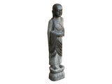 Chinese Weathered Black Gray Patina Stone Standing Monk Luohan Arhat Statue GB301S