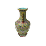 Chinese Yellow Base Hexagon Canton Famille Rose Porcelain Art Vase GB312S