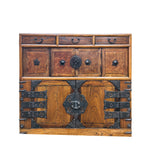 Asian Pattern Brown Black Hardware Drawers Accent Storage Cabinet GB319S