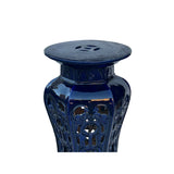 Oriental Ceramic Clay Navy Blue Round Tall Pedestal Display Stand Table GB325S