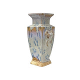 Ceramic Pale White Blue Flecks Ram Heads Motif Square Art Vase GB630S / GB577