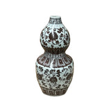Vintage Gourd Shape Copper Red Underglaze Floral Graphic Porcelain Vase GB590S