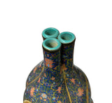 Oriental Purple Blue Gourd Shape Floral Graphic Porcelain Art Vase GB592S /cs2784