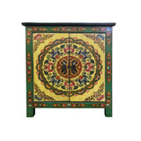 Tibetan Style Green Floral Mandala Graphic End Table Nightstand GB593S
