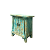 16.25" Distressed Light Blue 2 Doors End Table Nightstand Chest GB596S