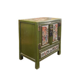 Olive Green Oriental People Graphic End Table Nightstand GB600S