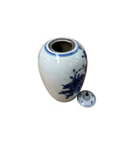 Oriental Flowers Graphic Blue White Point Lid Oval Porcelain Jar GB602S