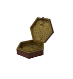 Oriental Hexagonal Red Color Lohans Monks Drawing Accent Box GB606S