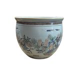 Vintage Oriental 18 Arhats Graphic Porcelain Round Pot Planter GB615S