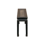 Distressed Rustic Black Lacquer Rattan Narrow Wood Bench Table GB617S