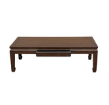 Oriental Dark Brown Natural Wood Drawers Rectangular Low Coffee Table GB623S