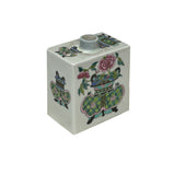 Chinese Flower Ding Vase Graphic Rectangular Porcelain Tea Caddy Jar GB649S