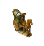 Oriental Tri-Color Green White Yellow Ceramic Horse Cart Art Figure GB656S
