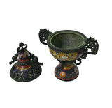 Chinese Metal Blue Yellow Enamel Cloisonne Ding Shape  Incense Burner Figure GB657S