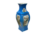 Chinese Bright Blue White Window Scenery Graphic Square Porcelain Vase GB668S