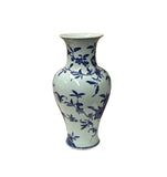Vintage Chinese Blue White Fruits Flowers Graphic Porcelain Art Vase GB669S