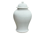 White Monochrome Round Relief Floral Motif Ceramic General Temple Jar GB681S