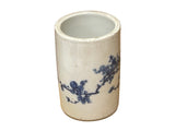 Chinese Distressed White Porcelain Blue Blossom Flower Graphic Holder Vase GB684S