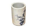 Chinese Distressed White Porcelain Blue Flower Bird Graphic Holder Vase GB686S