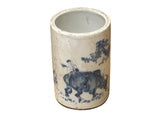 Chinese Distressed White Porcelain Blue Kids Cow Graphic Holder Vase GB687S