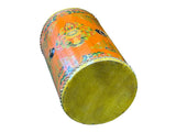 Distressed Light Orange Tibetan Style Jewel Symbol Round Drum Table GB700S