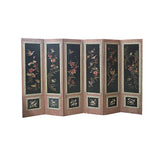Vintage Black Fabric Flower Birds Table Top Folding Screen Art GB705S