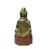 Vintage Chinese Pink Face Holy Bottle Lotus Base Wood Kwan Yin Bodhisattva Statue GB729S