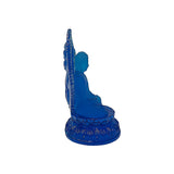 Blue Crystal Glass Sitting Buddha Lotus Base Mandorla Halo Back Statue GB746S