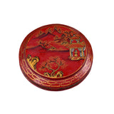 Vintage Chinese Red Golden Scenery Graphic Round Wood Stack Basket Table GB748S