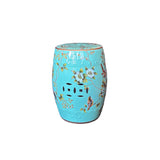 Turquoise Blue Porcelain Flower Birds Round Barrel Stool Table GB793S
