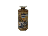 4.75"Asian Satsuma Style Cylindrical Figures Painted Porcelain Art Vase GB813S