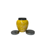 Bright Yellow White Floral Peonies Butterflies Bulbous Porcelain Metal Lid Jar GB816S