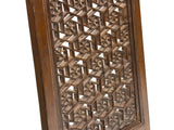 Vintage Dark Brown Geometric Lattice Rectangular Wood Panel GB824S