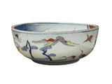 9.5" Asian Style Longevity Cranes Cloud Painted Porcelain Art Bowl GB827S