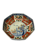Vintage Oriental Imari Blue Red White Octagonal Porcelain Bowl Art GB840S