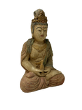 9" Chinese Meditation Cross Legs Bottle Sitting Bodhisattva Wood Statue GB843S
