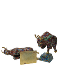 Pair Vintage Chinese Cloisonne Enamel Crimson Red Dynamic Bull Figures GB852S