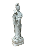 Vintage Off White Porcelain Standing Bodhisattva GuanYin Lotus Statue GB859S