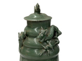 Vintage Oriental Dragon Motif Celadon Glaze Ceramic Art Jar GB881S