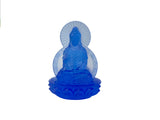 Blue Frosted Crystal Glass Lotus Base 2 Sides Bodhisattva Guanyin Figure GB894S