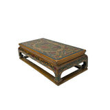 Chinese Distressed Yellow Lacquer Phoenix Graphic Rectangular Wood Stand Display GB906S