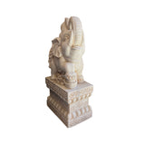 Chinese Pair White Marble Stone Fengshui Elephant Trunk Up Statues cs7637S