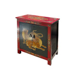 Tibetan Oriental Black Red Double Tigers End Table Nightstand cs7598S