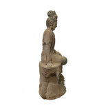 Rustic Wood Sitting Bodhisattva Kwan Yin Tara Buddha Statue ws3065S