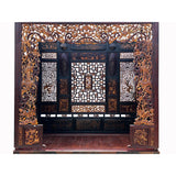 Vintage Chinese Brown Golden Carving Fujian Graphic Canopy Bed cs7618S